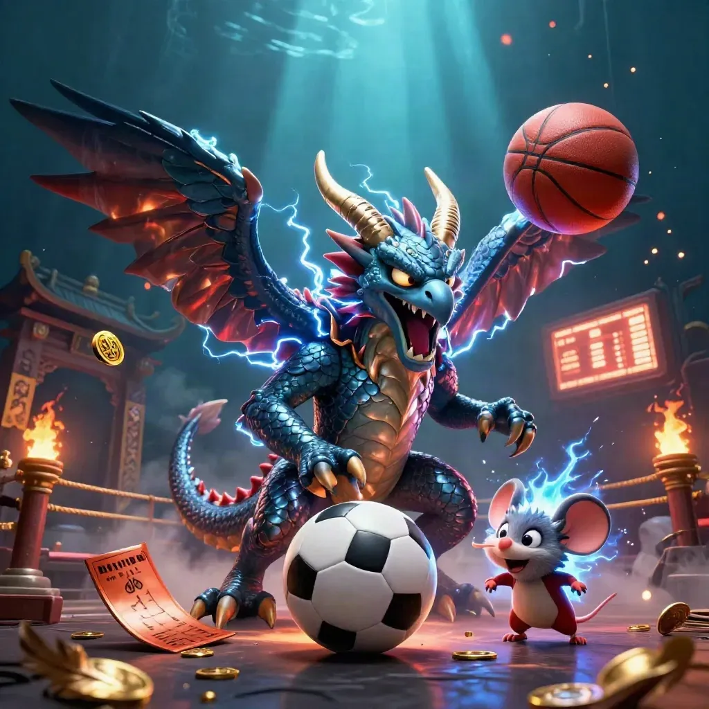 Thunder dragon, wind hawk, and static mouse amid coins, balls, lightning, and casino lights